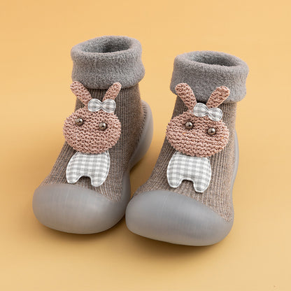 Warm cartoon rabbit soft sole baby shoes