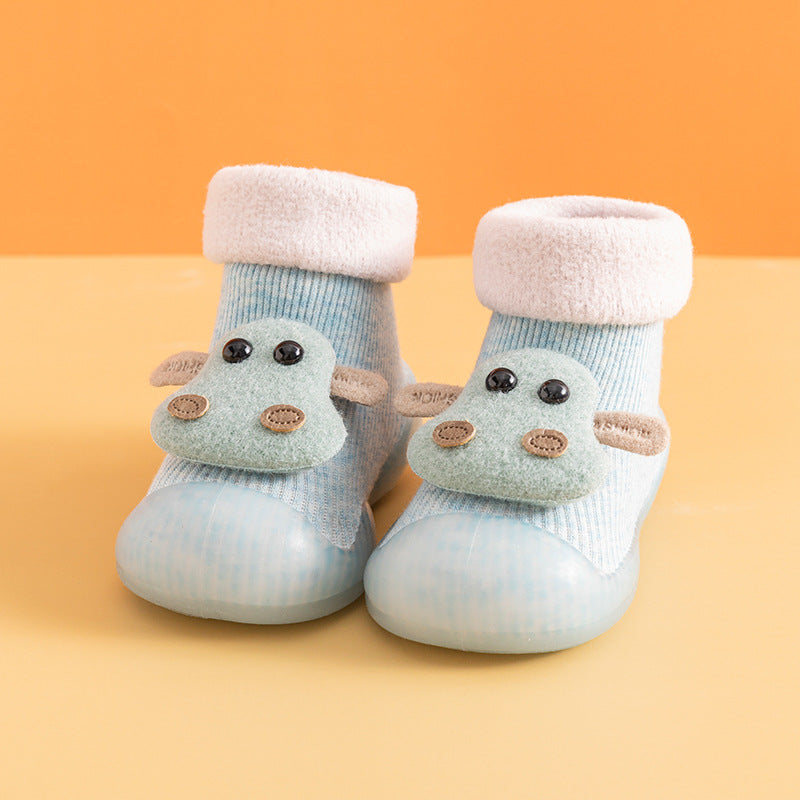 Warm cartoon cattle soft sole baby shoes