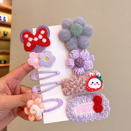 Cute Knitted Kids Cartoon BB Hairpin Set of 9 Pieces