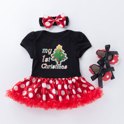 Cute Christmas Polka Dot Dress in 3 Pieces for 21-23 Inch Reborn Dolls