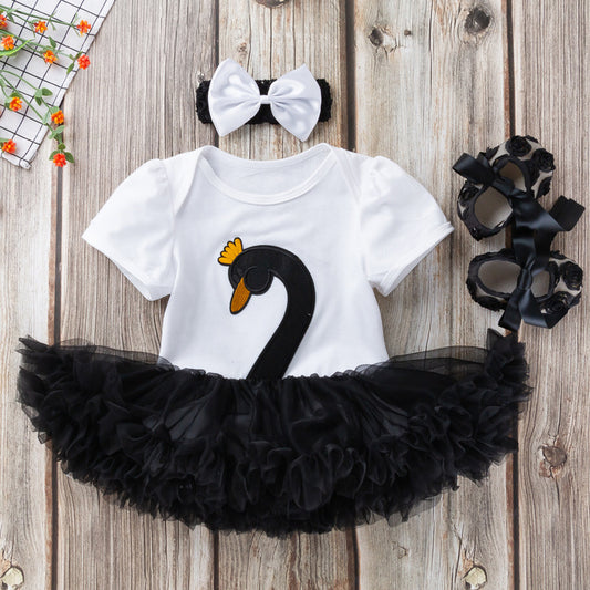 white black swan short sleeve onesie dress for dolls 50-55cm