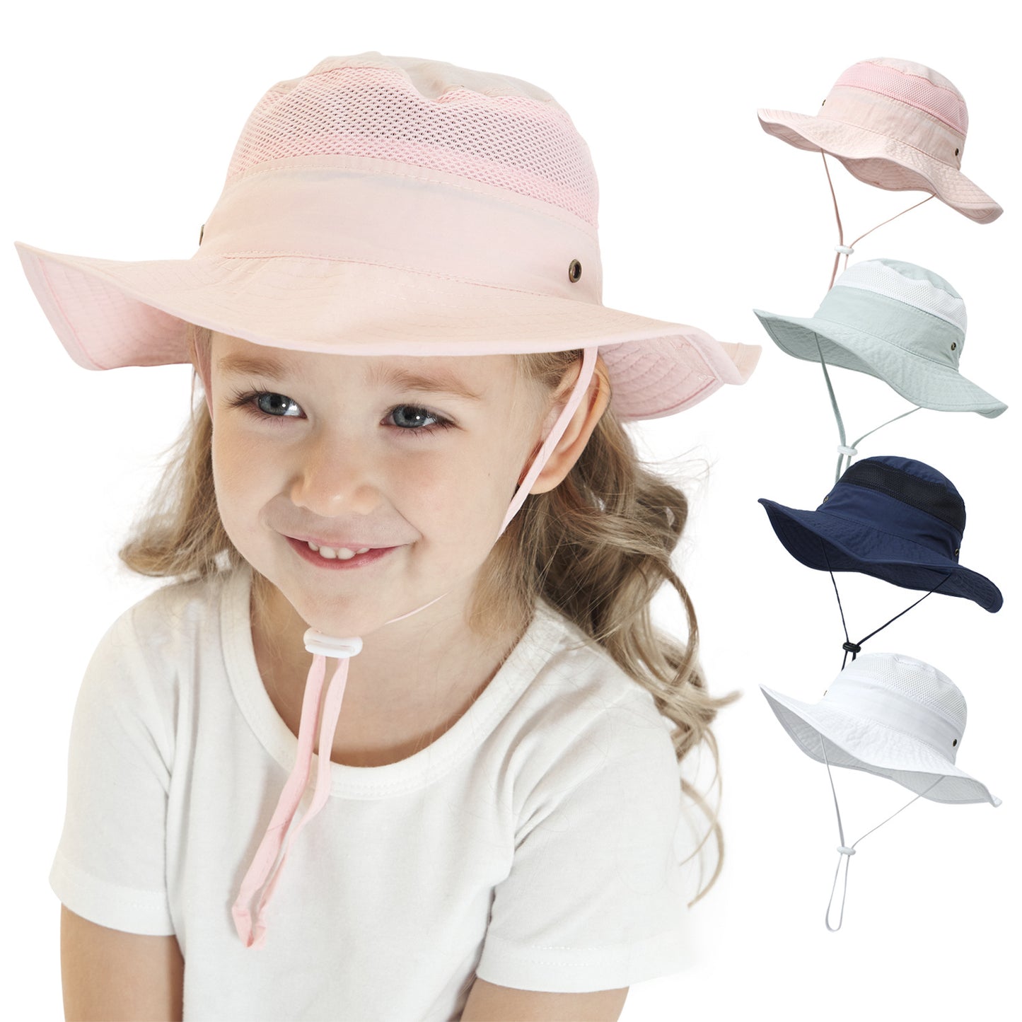 Outdoor kids sun hat with mesh joints