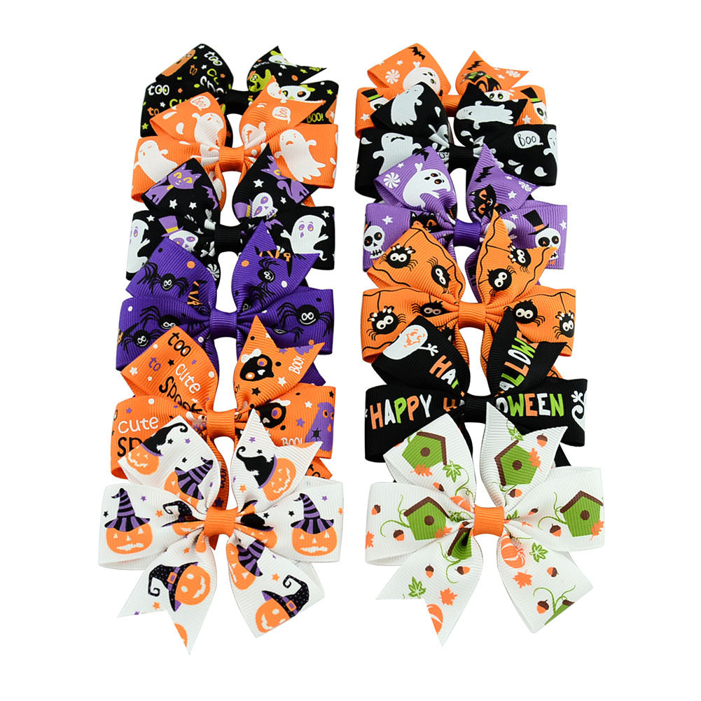 Halloween rib kids hair clip with bow