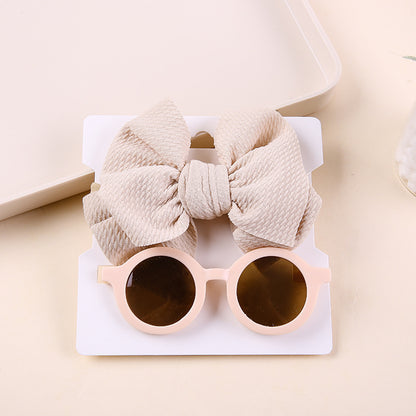 Two-piece set of sunglasses with bow nylon band