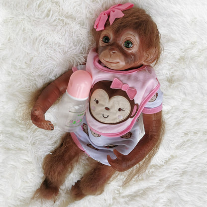 Reborn Baby Monkey Doll with Pink Flower 20 inch