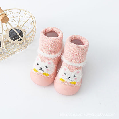 Warm cartoon animal soft sole baby shoes