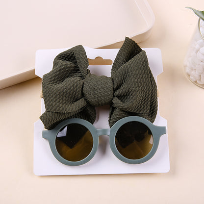 Two-piece set of sunglasses with bow nylon band