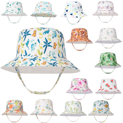 Cappello da pescatore per bambini con protezione solare a doppia faccia multicolore