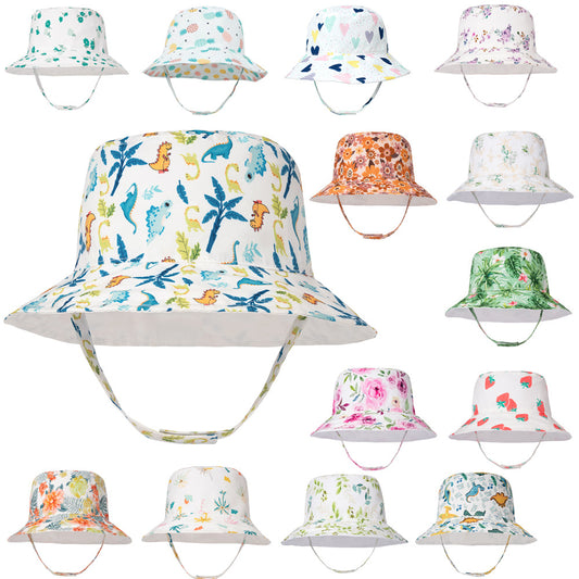 Cappello da pescatore per bambini con protezione solare a doppia faccia multicolore