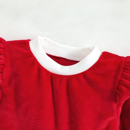 Long Sleeve Velvet Christmas Onesie for 26-28 inch Dolls