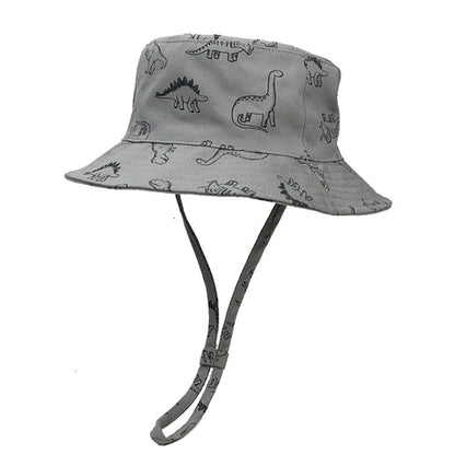 Cappello da sole per bambini a tesa larga con stampa dinosauro dei cartoni animati