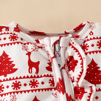 Christmas Deer and Pine Tree Print Long Sleeve Onesie for 20-28 inch Dolls