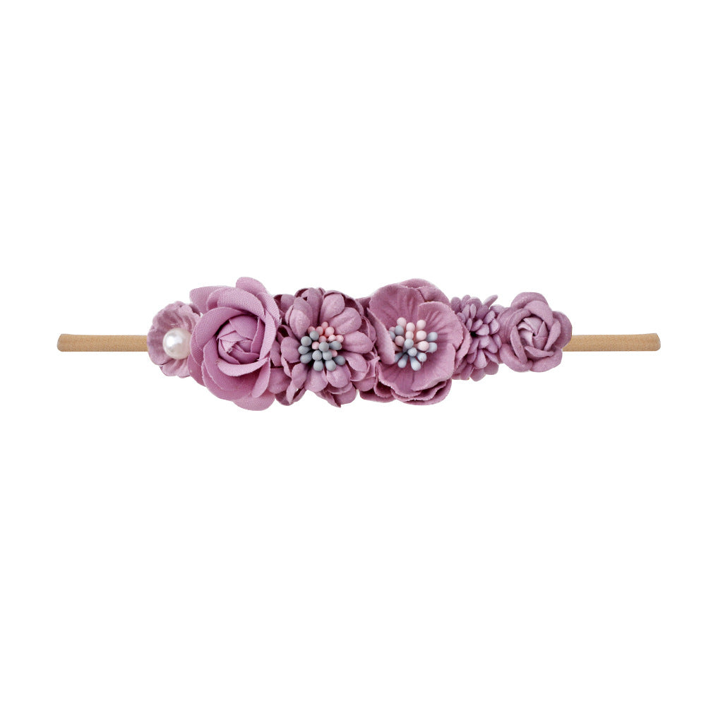 Pastoral headband for children in elastic nylon with flower