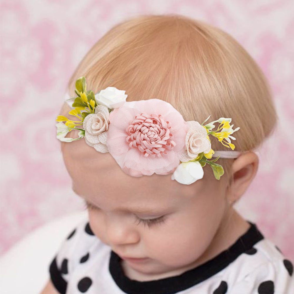 Pastoral headband for children in elastic nylon with flower