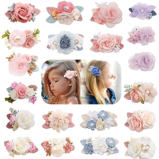 Cute three-piece set of pink artificial flower hair clips