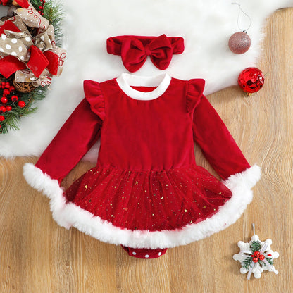 Long Sleeve Velvet Christmas Onesie for 26-28 inch Dolls