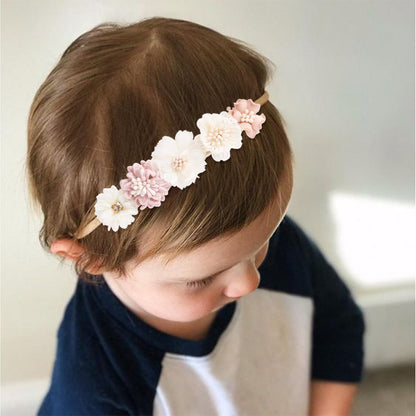 Pastoral headband for children in elastic nylon with flower