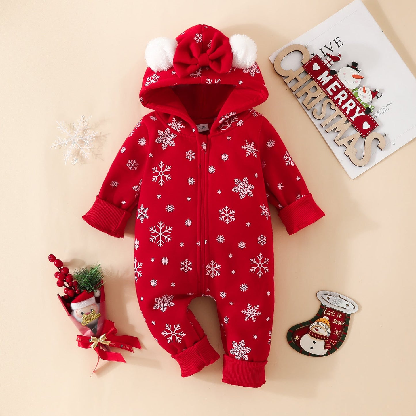 Christmas Snowflake Long Sleeve Onesie for 20-28 inch Dolls