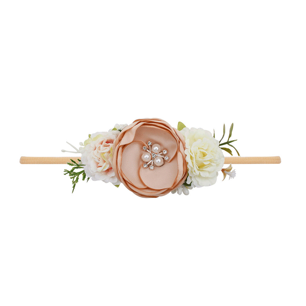 Pastoral headband for children in elastic nylon with flower