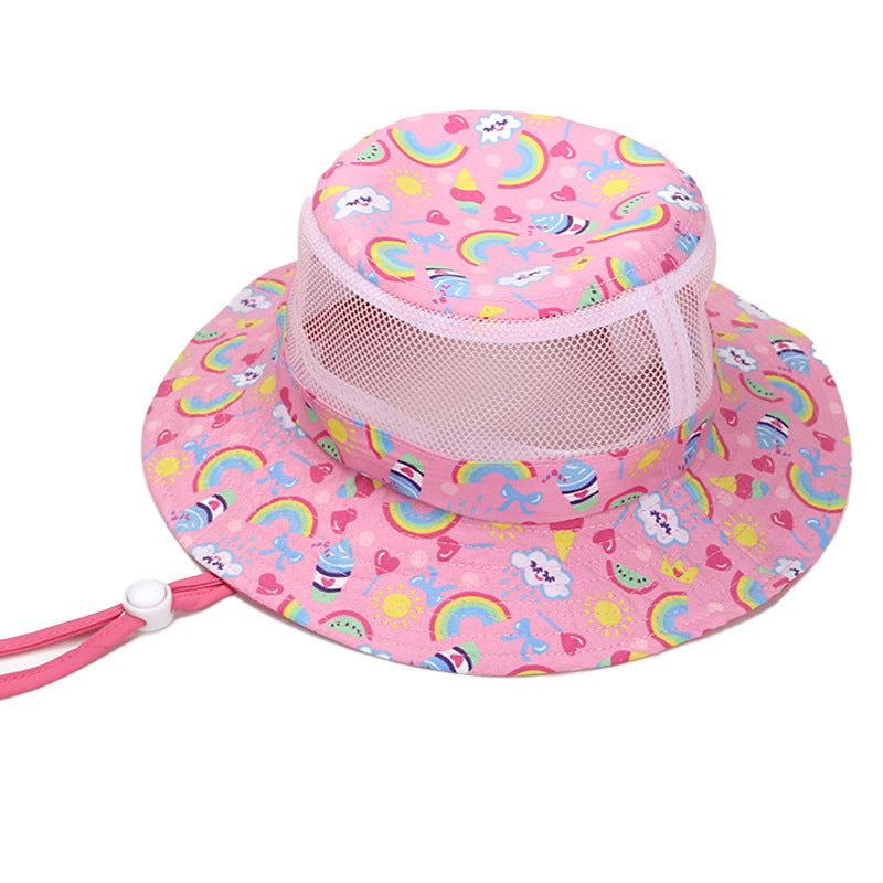 Cappello parasole per bambini con cappello a rete stampato a tesa larga