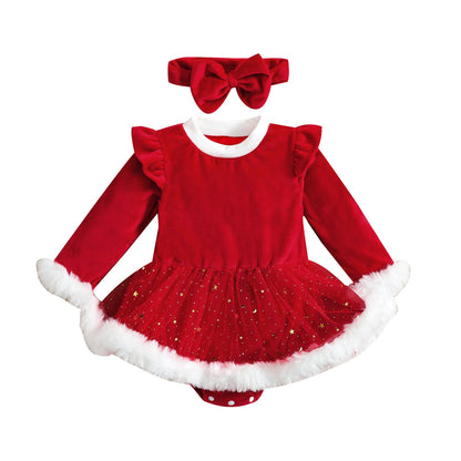 Long Sleeve Velvet Christmas Onesie for 26-28 inch Dolls