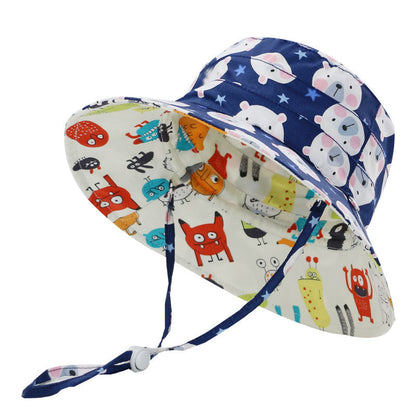 Cappello da sole per bambini a tesa larga con stampa a cartoni animati