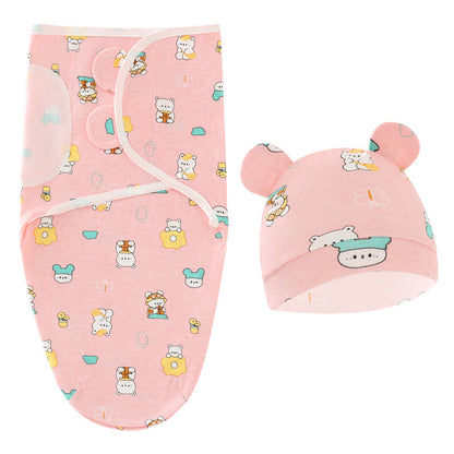 2-piece set Bear swaddled sleeping bag for newborn baby fetal cap