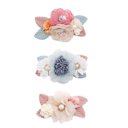 Cute three-piece set of pink artificial flower hair clips