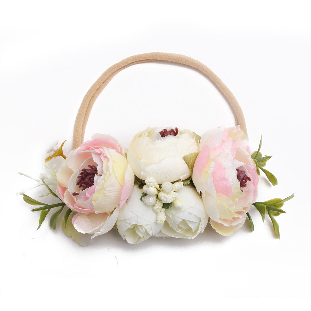 Pastoral headband for children in elastic nylon with flower