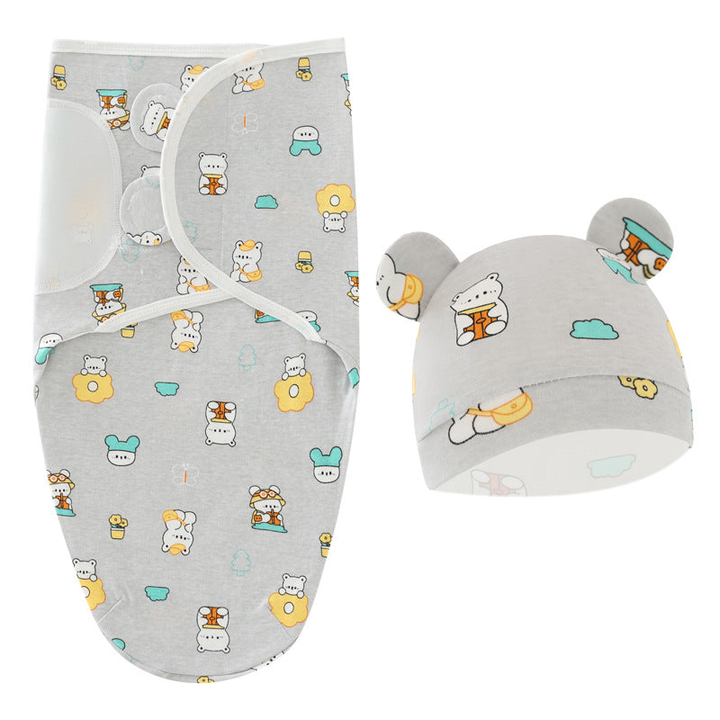 2-piece set Bear swaddled sleeping bag for newborn baby fetal cap