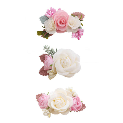 Cute three-piece set of pink artificial flower hair clips