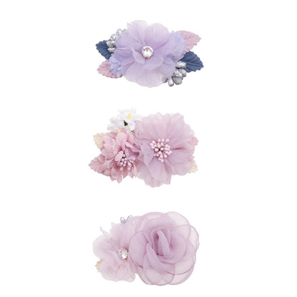 Cute three-piece set of pink artificial flower hair clips