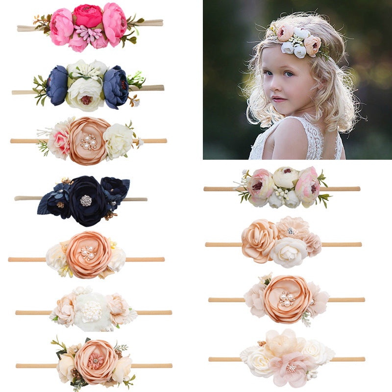 Pastoral headband for children in elastic nylon with flower