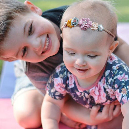 Pastoral headband for children in elastic nylon with flower