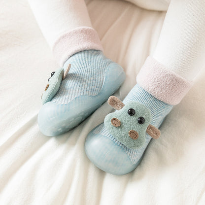 Warm cartoon cattle soft sole baby shoes