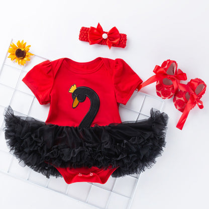 red black swan short sleeve onesie dress for dolls 50-55cm