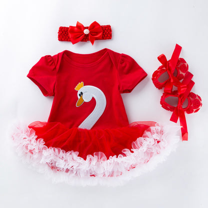 red white swan short sleeve onesie dress for 50-55cm dolls