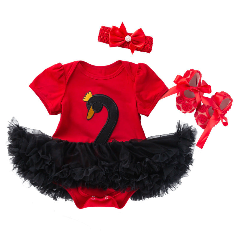 red black swan short sleeve onesie dress for dolls 50-55cm