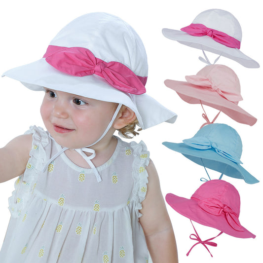 Cappello con visiera parasole per bambini a tesa larga con fiocco floreale