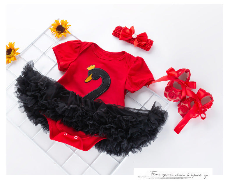 red black swan short sleeve onesie dress for dolls 50-55cm