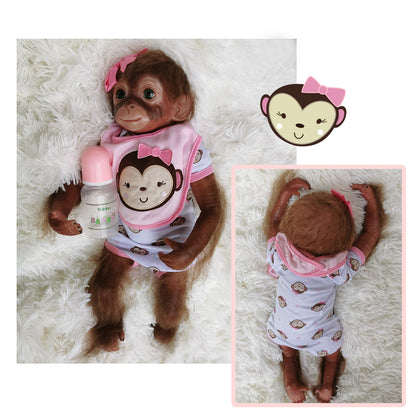 Reborn Baby Monkey Doll with Pink Flower 20 inch