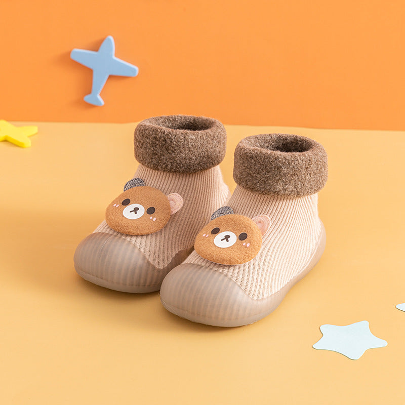 Warm cartoon bear soft sole baby shoes