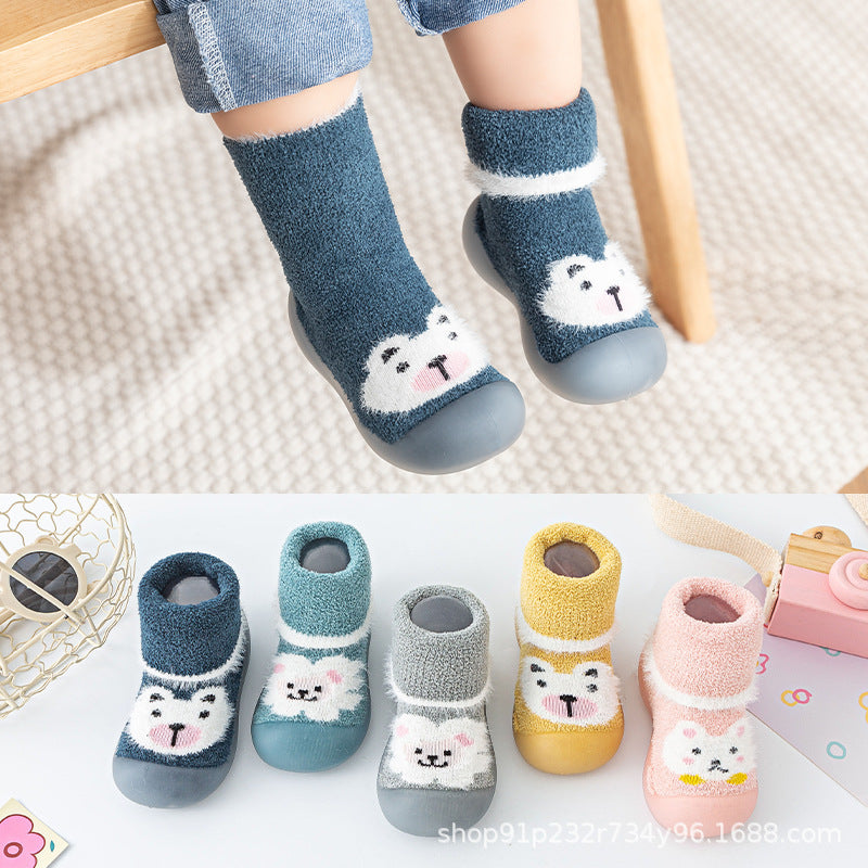 Warm cartoon animal soft sole baby shoes