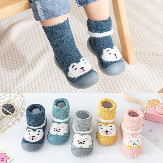 Warm cartoon animal soft sole baby shoes