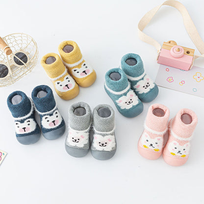 Warm cartoon animal soft sole baby shoes