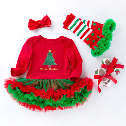 4pcs Christmas Tree Print Clothes Set for 21/22/23 inch Reborn Dolls