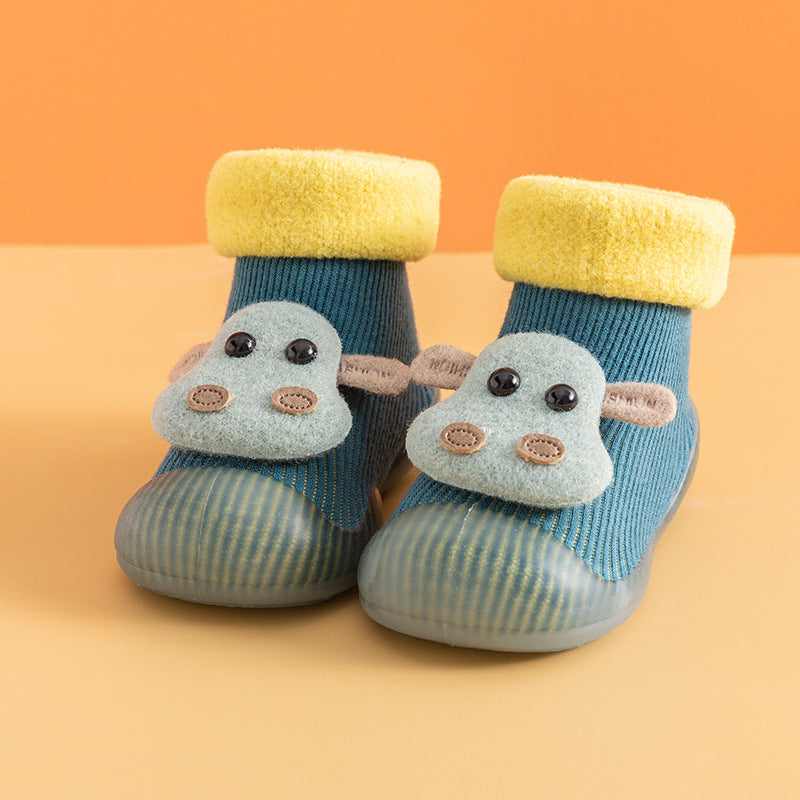 Warm cartoon cattle soft sole baby shoes