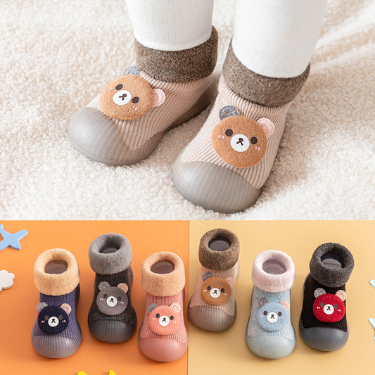 Warm cartoon bear soft sole baby shoes