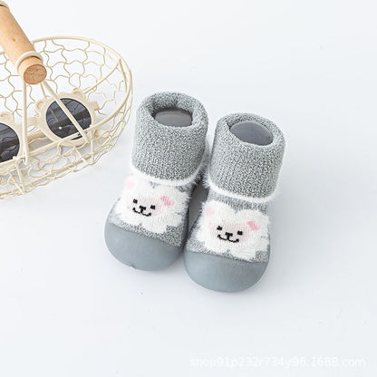 Warm cartoon animal soft sole baby shoes