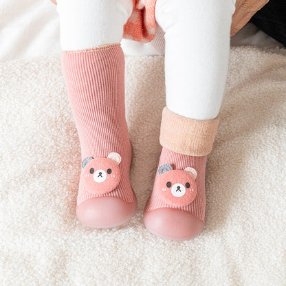 Warm cartoon bear soft sole baby shoes